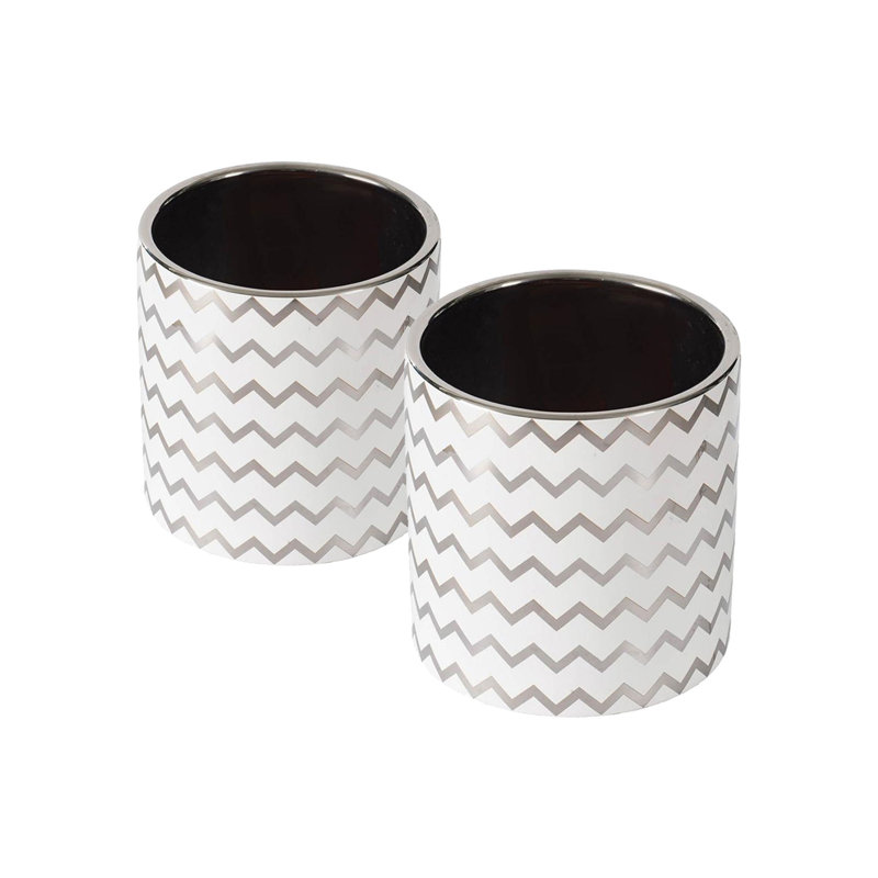 Ensemble de 2 pots à fleurs en zigzag - 5,5 po de diamètre x 5,5 po - argent / blanc