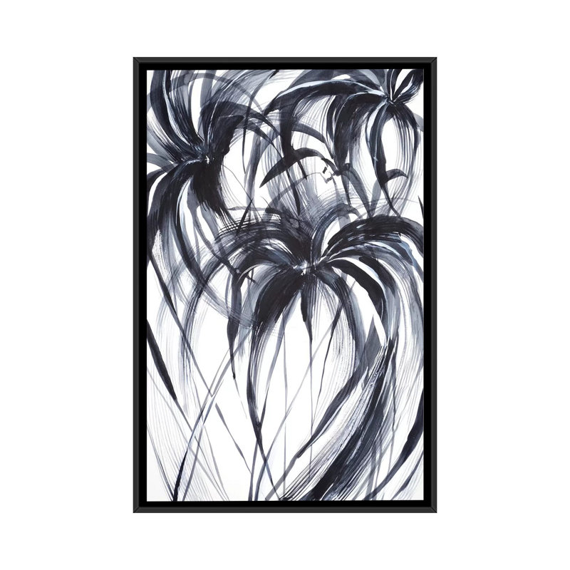 « palms », impression sur toile, H 26 po x l 18 po x P 1,5 po, Toile avec cadre noir, Pas de tapis