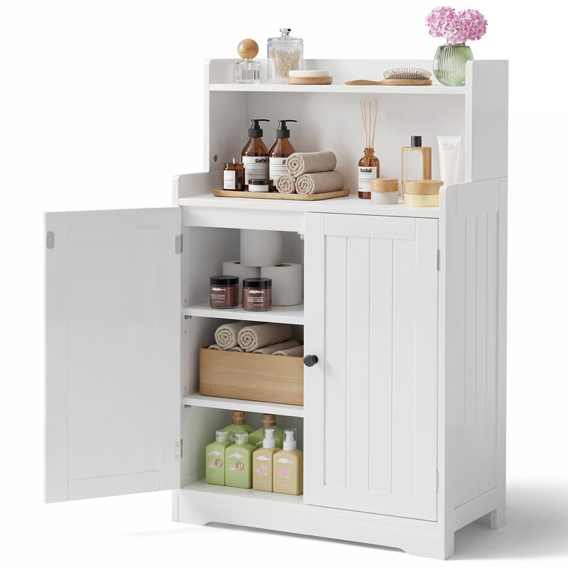 Gizoon Free-Standing Bathroom Cabinet With Adjustable Shelf And A Niche, White