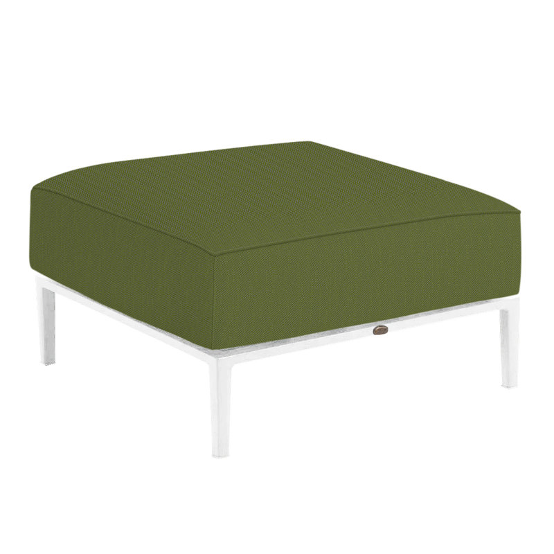 Havana Outdoor Ottoman with Cushion, Welt + Standard fill, Chalk/Natural Resin, Linen Forest