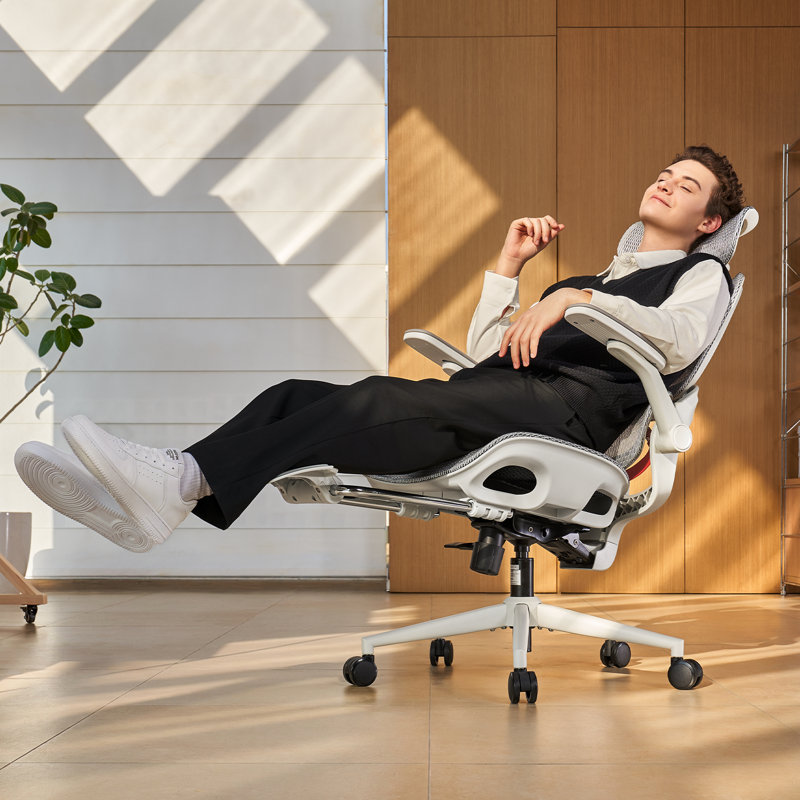 Office Chair with Headrest, White, White