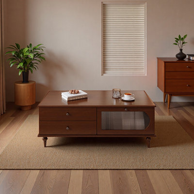 Rubberwood Coffee Table with Drawers and Cabinet