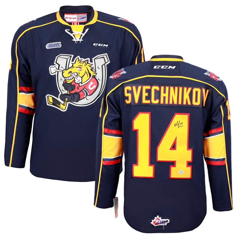 Andrei Svechnikov - chandail bleu de la LCH signé par Barrie Colts