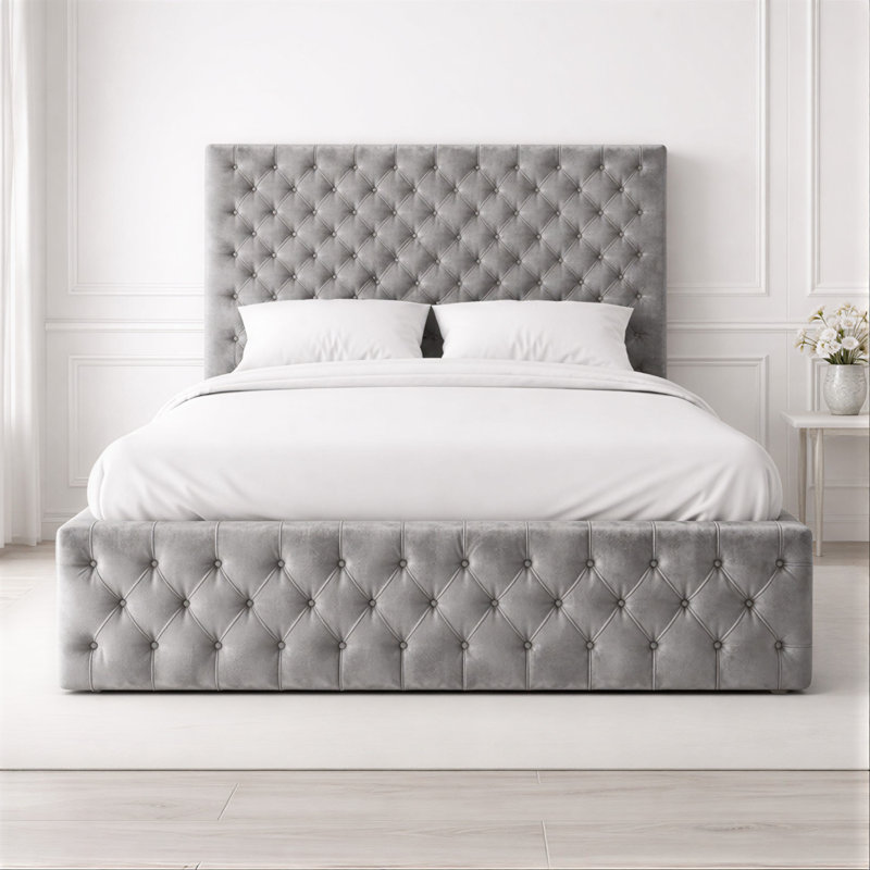 Upholstered Bed, Double, Grey