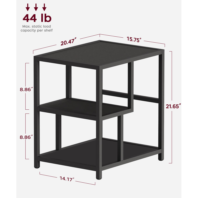 21'' Black End Table With 3-tier, Industrial Side Table Night Stand With Storage Shelf For Small Spaces, Bedroom, Living Room