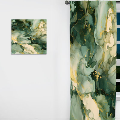«Green Luxury Abstract Fluid Art I» - Rideau abstrait occultant - 1 panneau