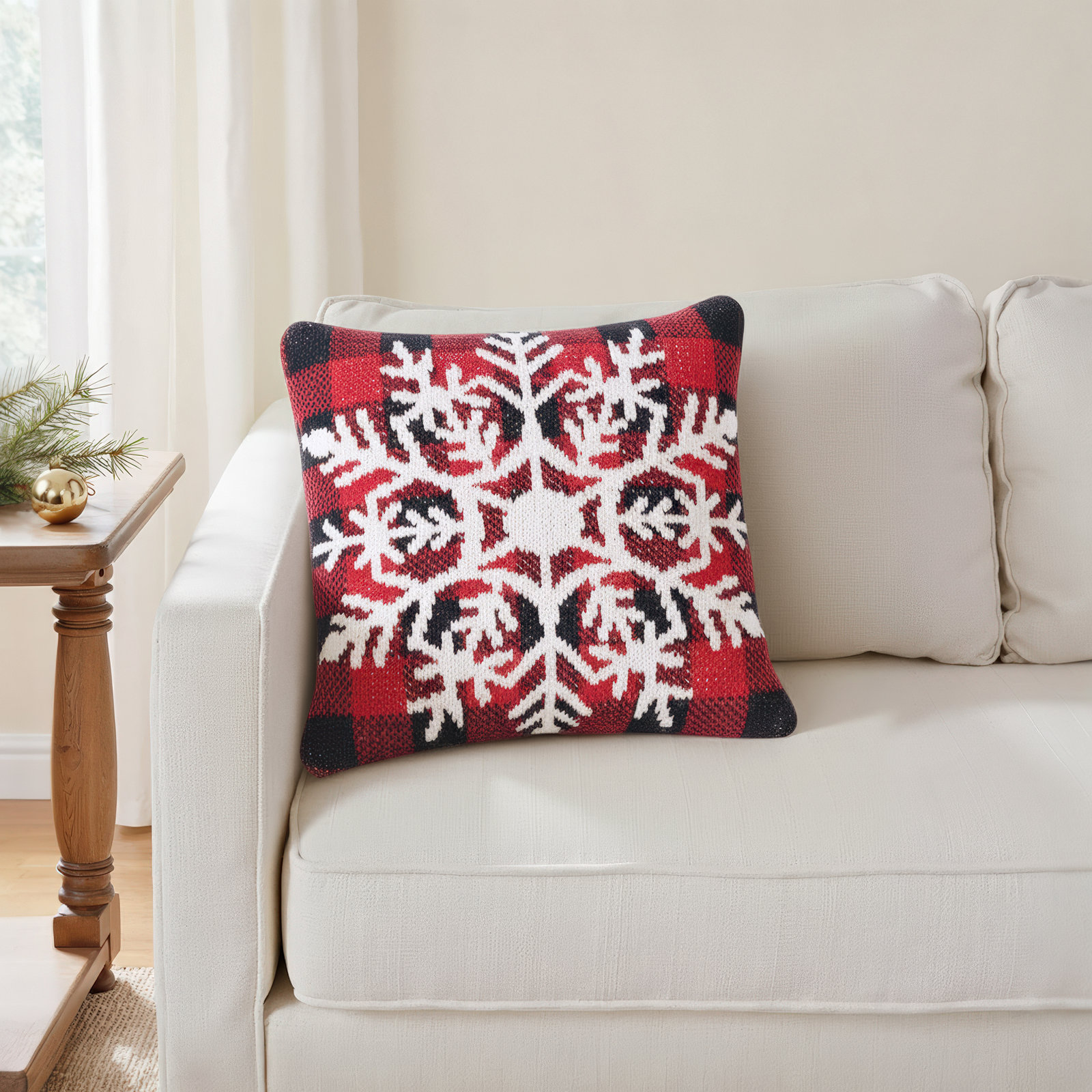 Snowflake Check Pillow