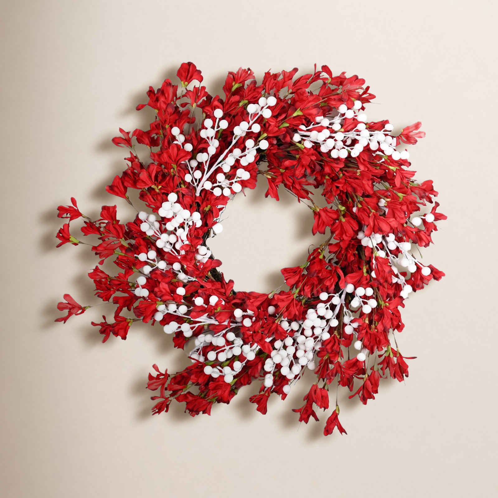 24" Handcrafted Forsythia, Berry Christmas Wreath