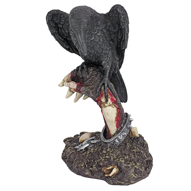 Eerie Zombie Hand with Black Raven Resin Sculpture