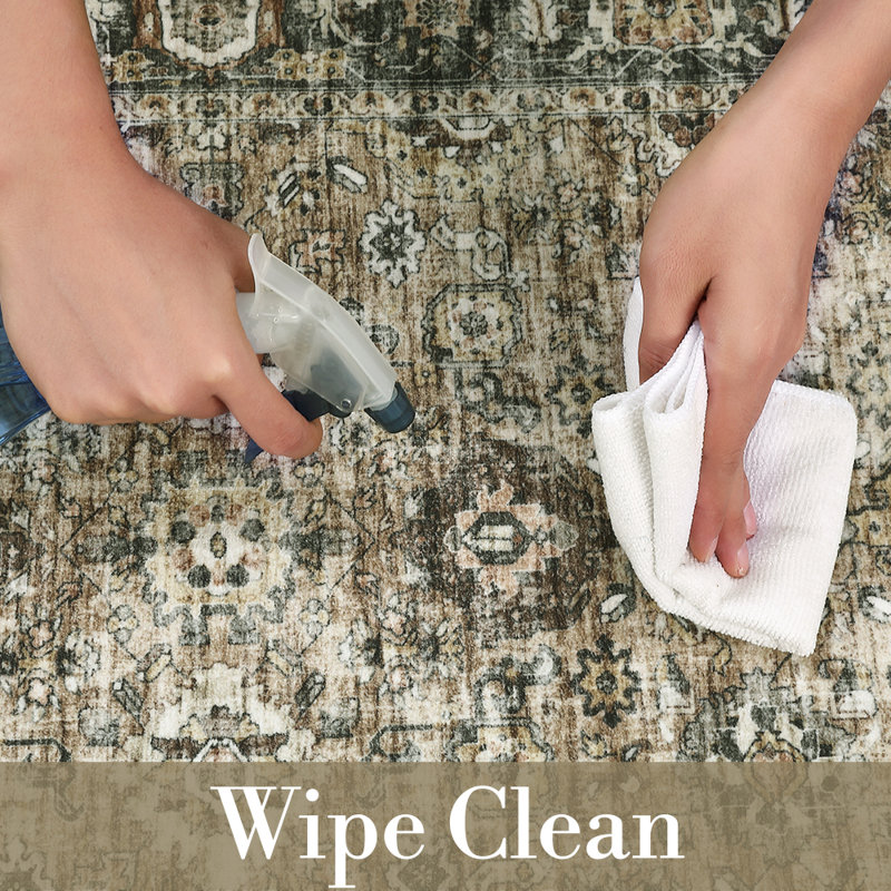 Washable Vintage Area Rug for Living Room, Bedroom, or Office - Distressed Floral Carpet, Non-Slip, Mark Resistant, Low Pile, Soft Printed Mat - Available in Black Grey, Pink, Grey Taupe, 5x7 & 8x10 Sizes