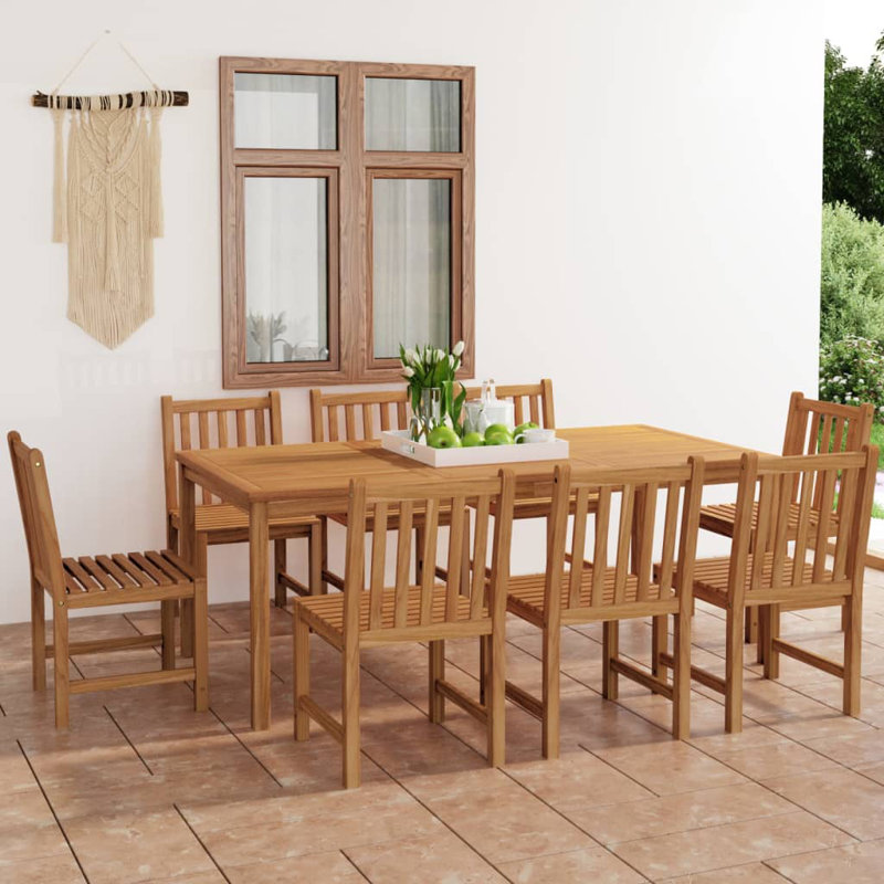 vidaXL 9 Piece Garden Dining Set 78.7" x 39.4" Solid Teak Wood, 9