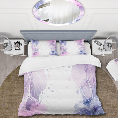 Purple & Pink Abstract With Colorful Splashes I - Modern Duvet Cover Set - Microfiber Polyester