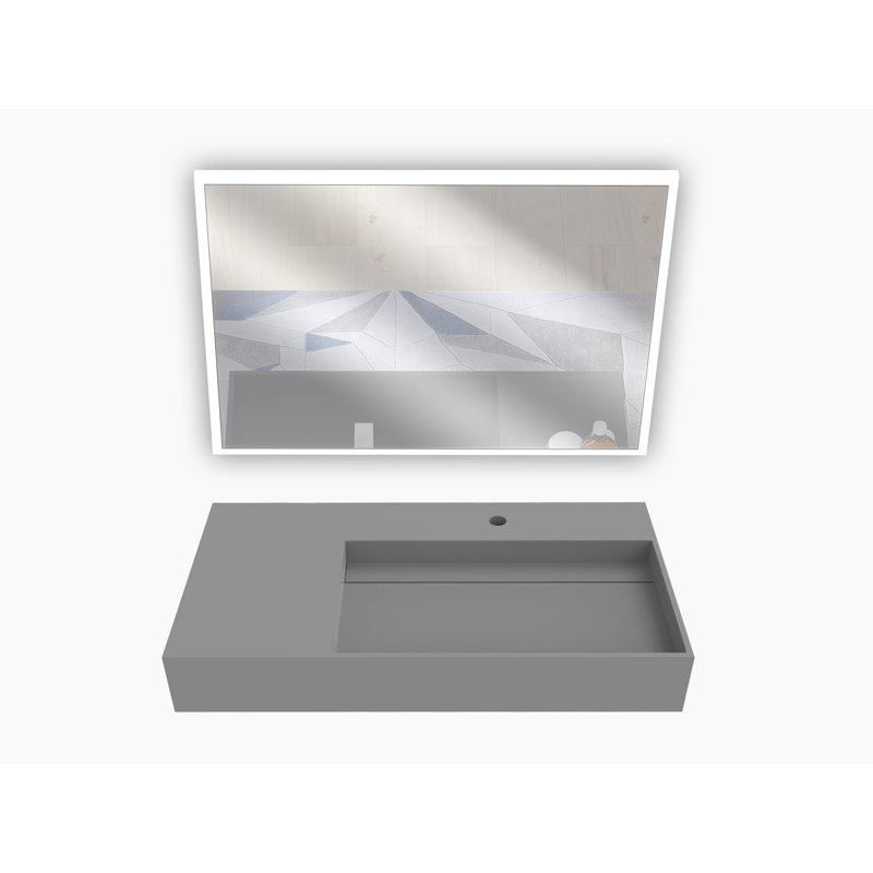 Ensemble de lavabo de salle de bain mural moderne à surface solide avec miroir à DEL 36 "Juniper, gris