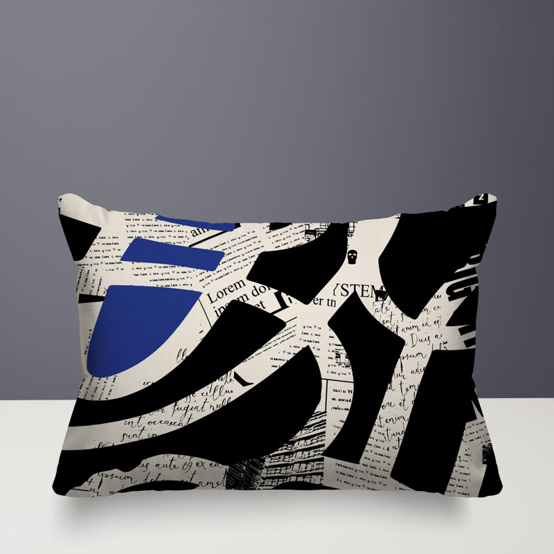 Oreiller rectangulaire réversible intérieur / extérieur Kaya, H 14 po x l 20 po, Bleu marine / noir / blanc cassé