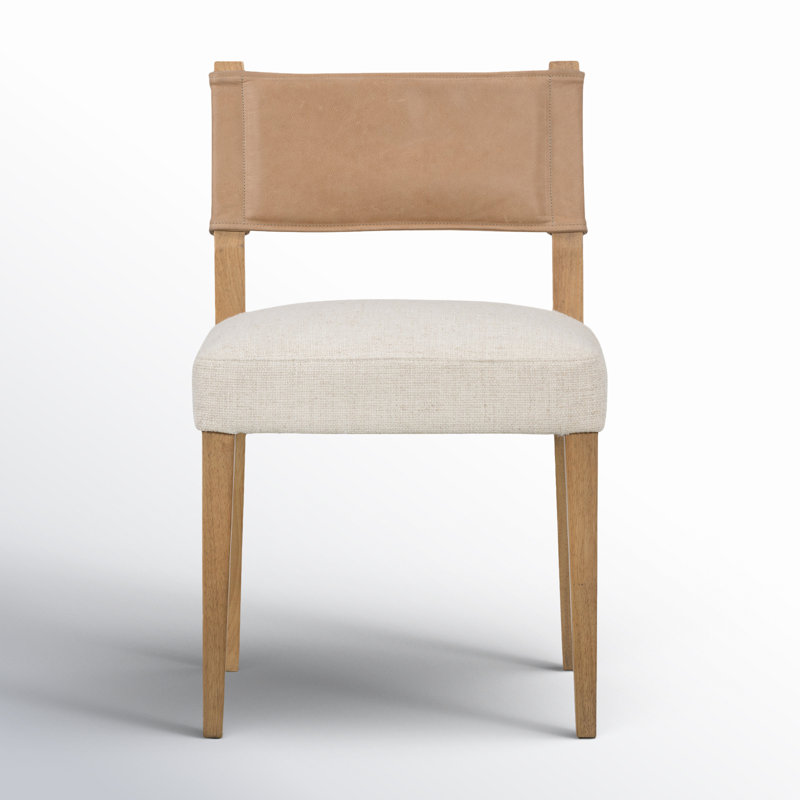 Side Chair in Charcoal, Polyester/Leather Winchester Beige, Natural