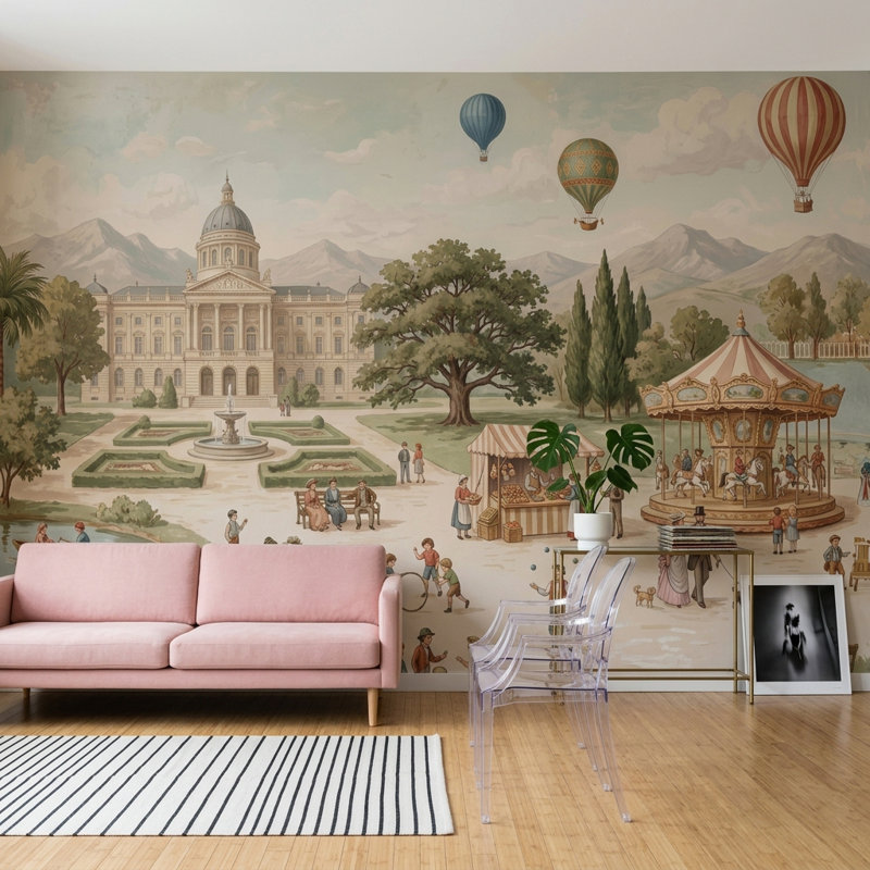 Décoration murale amovible de papier peint ciel nuageux Palace Garden, Non tissé, 160 po x 108 po