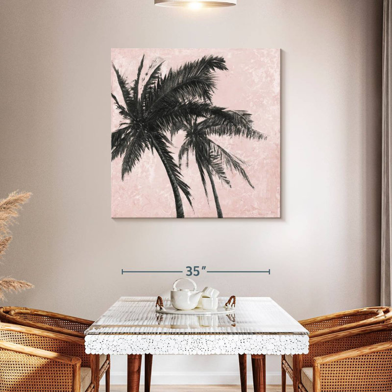 Harnek, palmier gris sur fond rose I, H 39 po x l 39 po