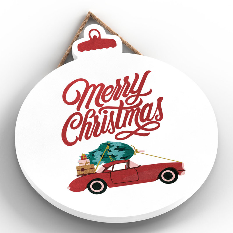 Xmas Merry Christmas Car Wooden Bauble Plaque
