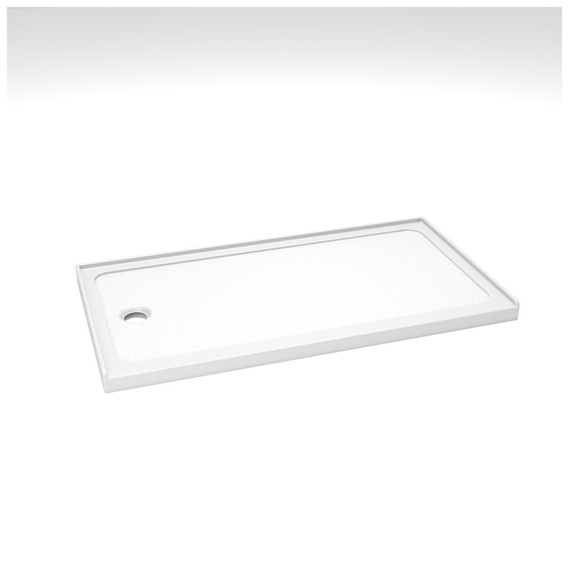 32x60 Acrylic Shower Base, Gloss White Single Threshold Shower Pan with Left Drain, CUPC Certified 3-Wall Alcove Shower Base