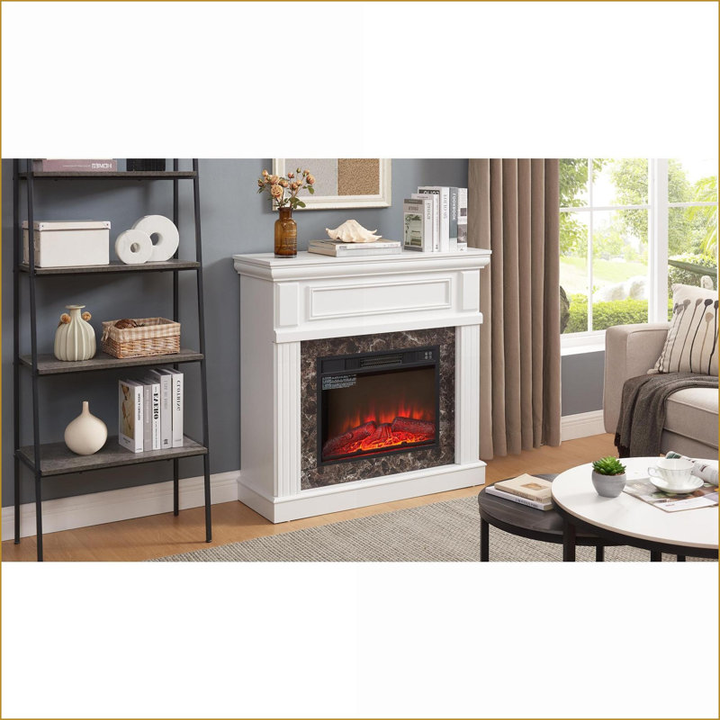 Foyer intérieur avec manteau de cheminée, insert de 23 po, flamme réglable, télécommande | Blanc | Bois aggloméré + PB