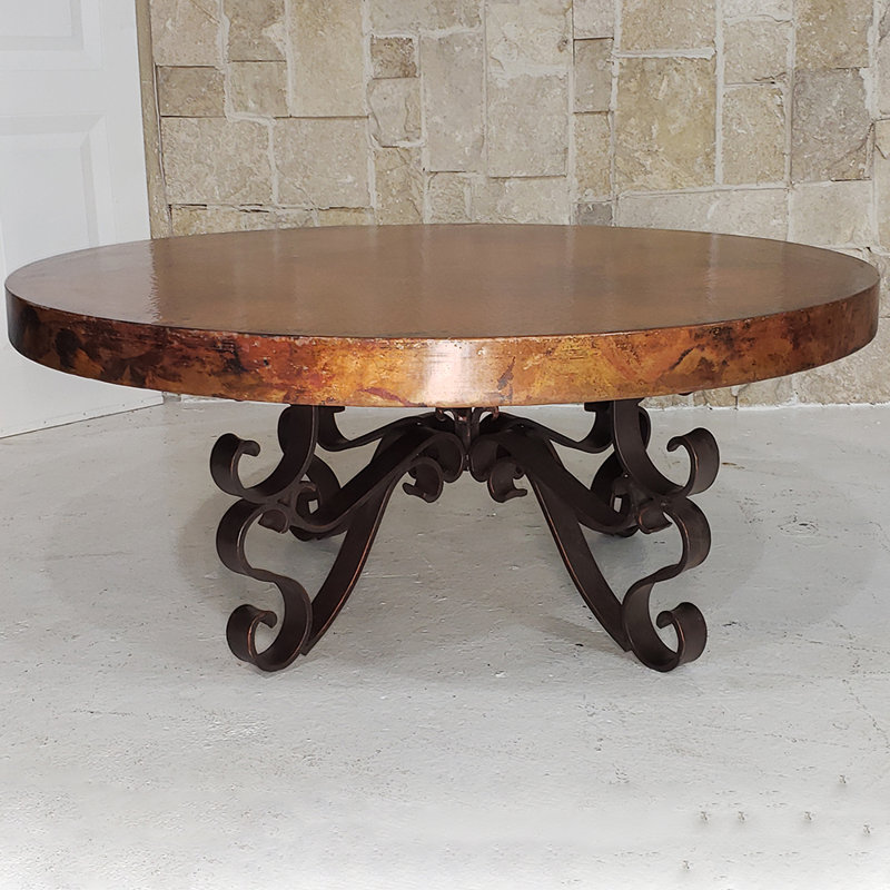 High End Wrought Iron Coffee Table with a 48” Round stylish Natural Copper Top