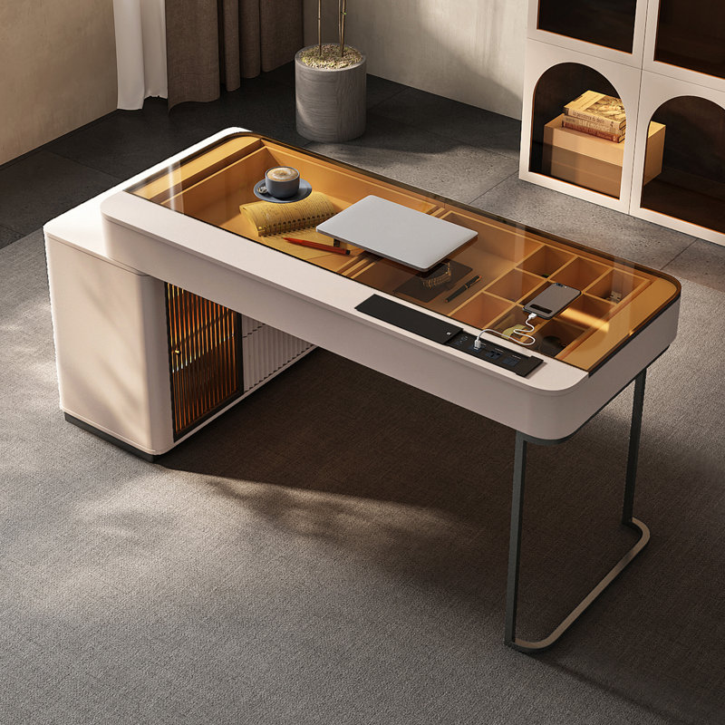 L-Shaped Computer Desk , 29.5" H x 53.1" W x 23" D, Pink/Grey