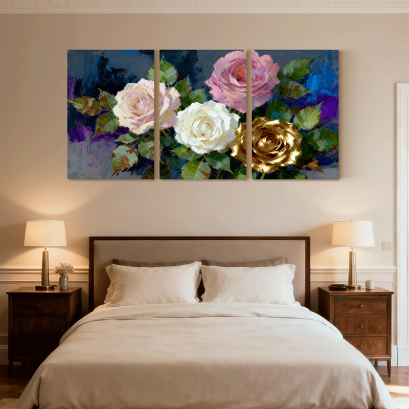 «Rose Three Three Rose», ensemble de 3 impressions sur toile, H 30 po x l 60 po