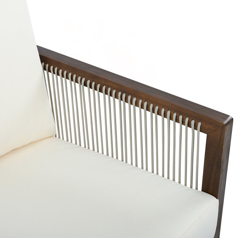 Ensemble de conversation d'extérieur 4 pièces avec cadre en bois d'acacia et détails de corde en brun foncé