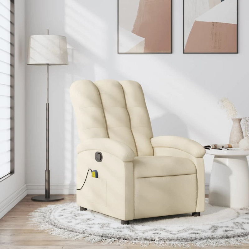 Fauteuil inclinable de massage vidaXL, dossier / repose-pieds réglable, tissu, Tissu crème, Manuel