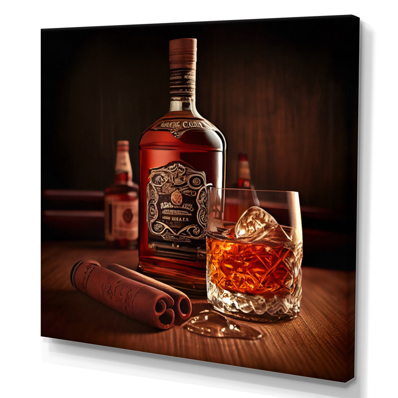 Whiskey with Cigars I - reproduction d'art sur toile, L 16 po x H 16 po, Toile tendue
