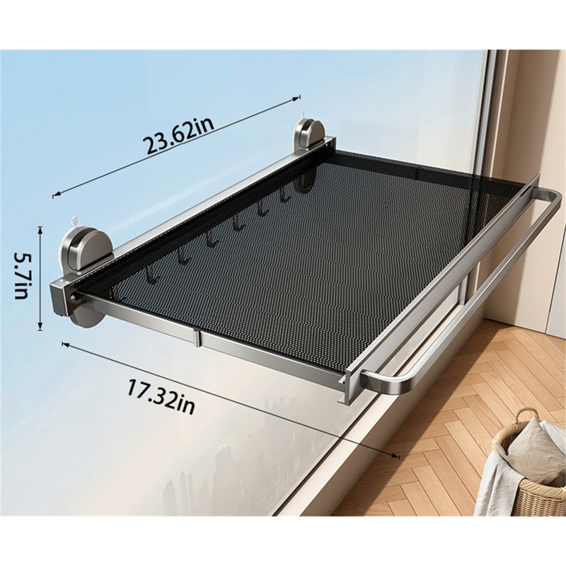 Séchoir à ventouse pour balcon, filet de séchage intérieur en filet pliable, séchoir à linge extensible pour chaussettes et chaussures - la solution de lavage ultime