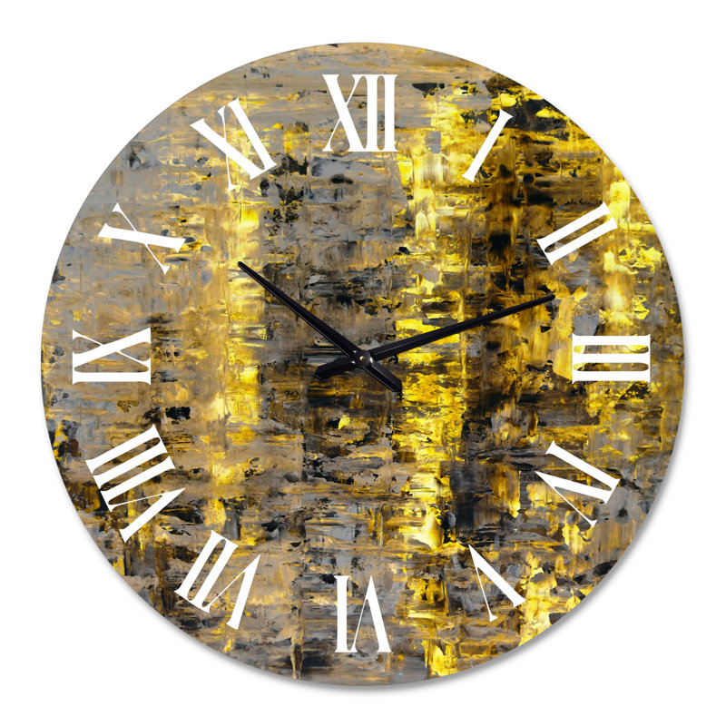 Yellow Meets Grey Abstract Art II - Modern Wall Clock, 29" H x 29" W x 1" D