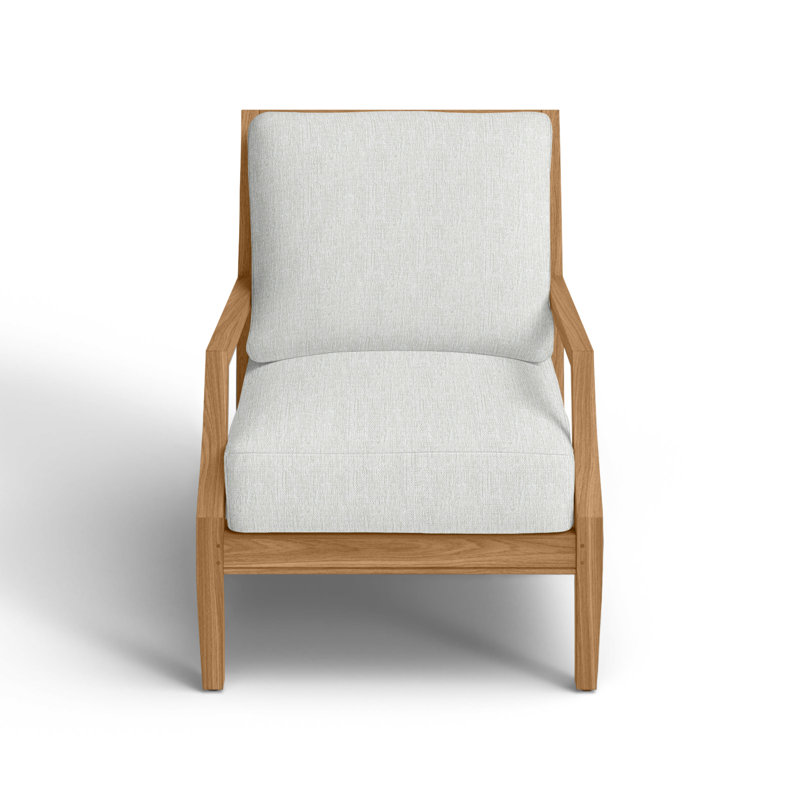Haley Teak Patio Chair with Cushions, Natural Teak, No welt + Standard fill, Bali Pearl