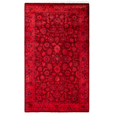 Tapis rose en laine noué à la main de style moderne et contemporain 3 pi 1 po x 5 pi 3 po Conwell