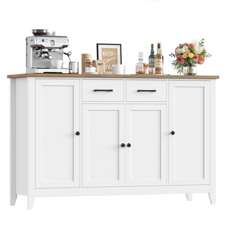 55.1'' Sideboard With 2 Drawers, Adjustable Shelves, White