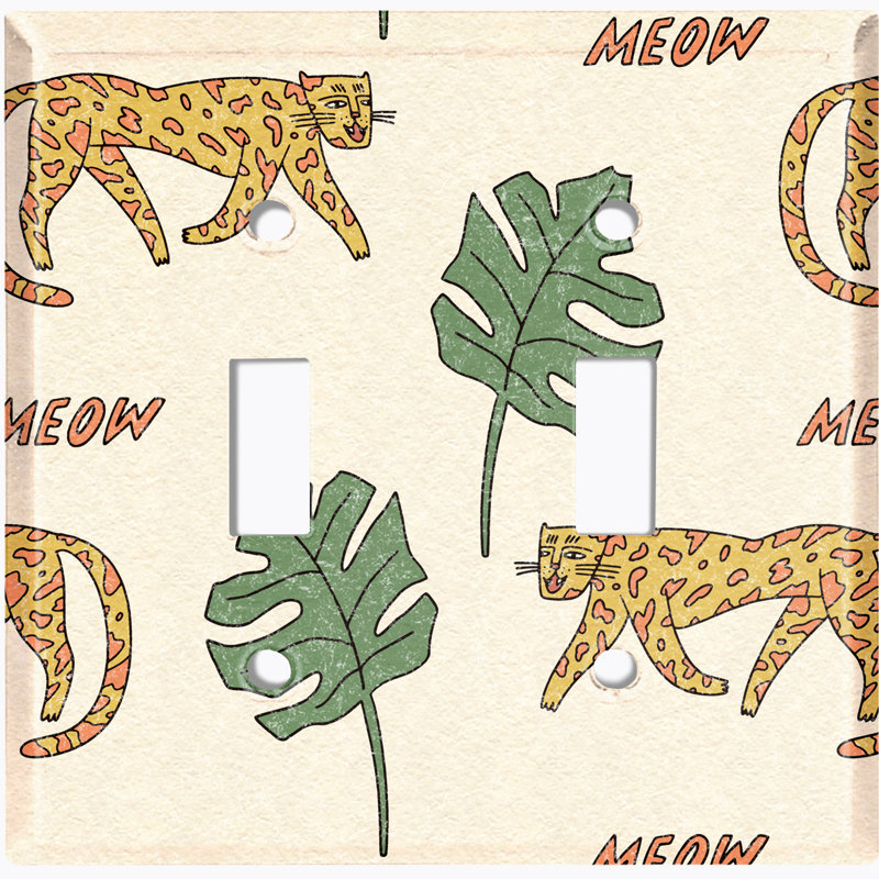 Dessin de chat tigre, plaque murale à 2 interrupteurs à bascule Boho
