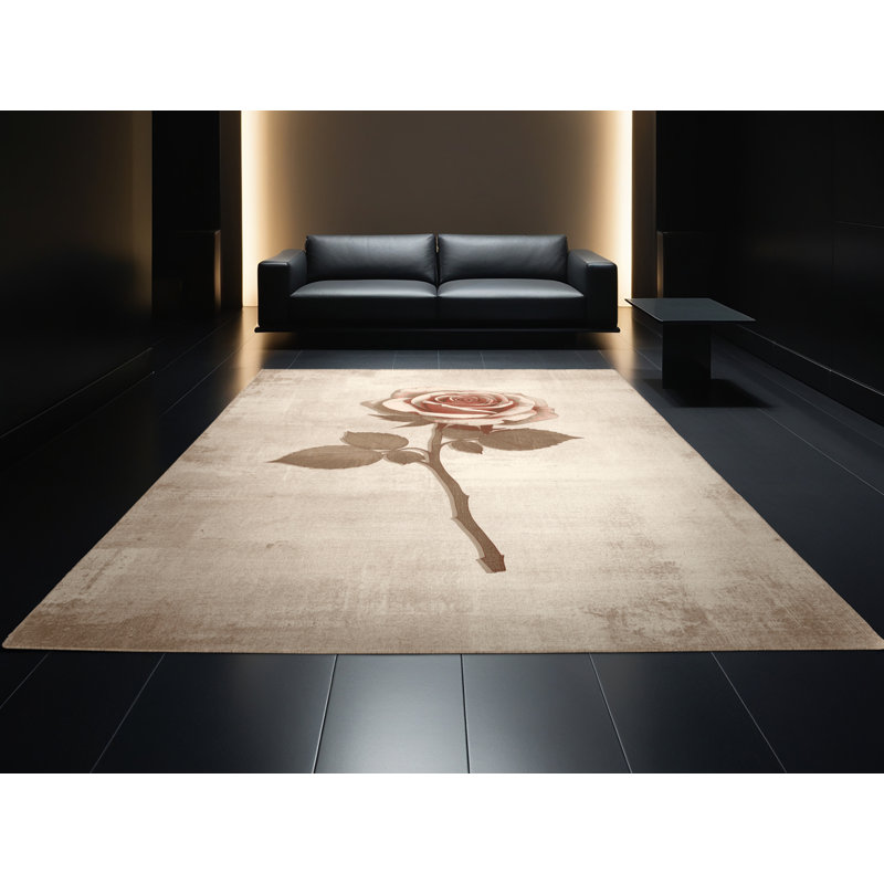 Tapis moelleux moelleux à motif abstrait moderne et contemporain Beige, 6 X 9
