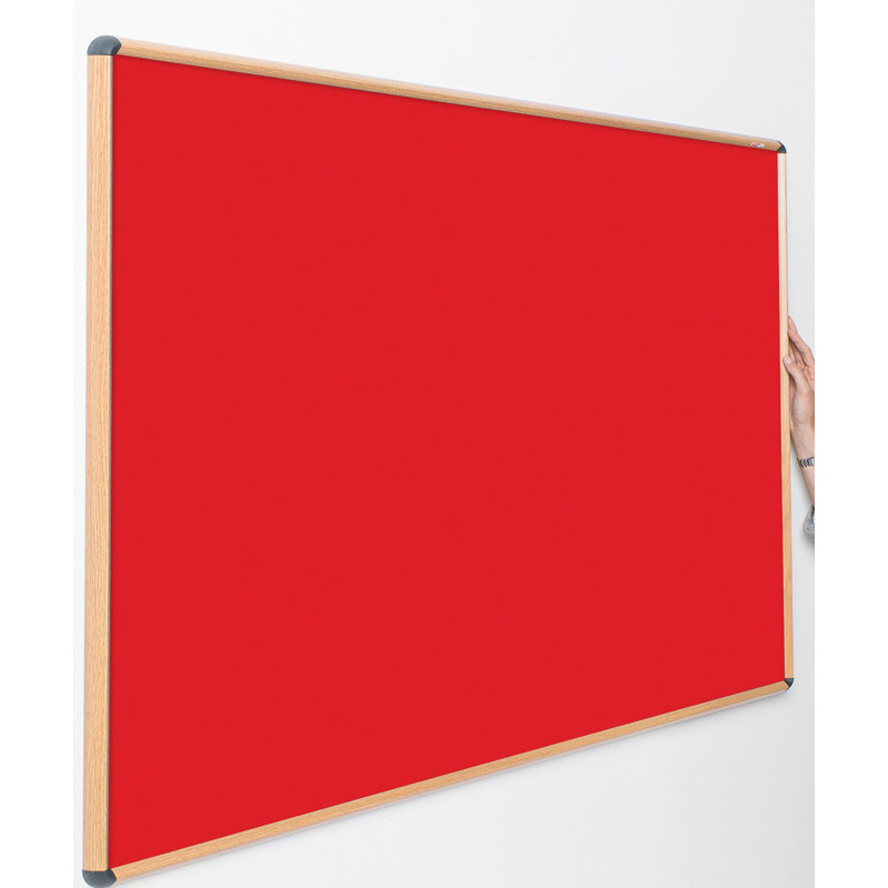 Shield Design Wood Effect Wall Mounted Bulletin Board, 60cm H x 90cm W, Scarlet