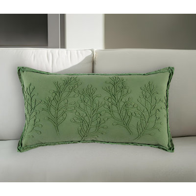 14" X 26" Tone on Tone Botanical Throw Pillow With Embroidery