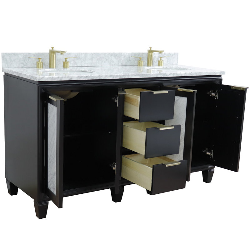 Ensemble de meuble-lavabo double 61 "avec miroir Schreck, Noir
