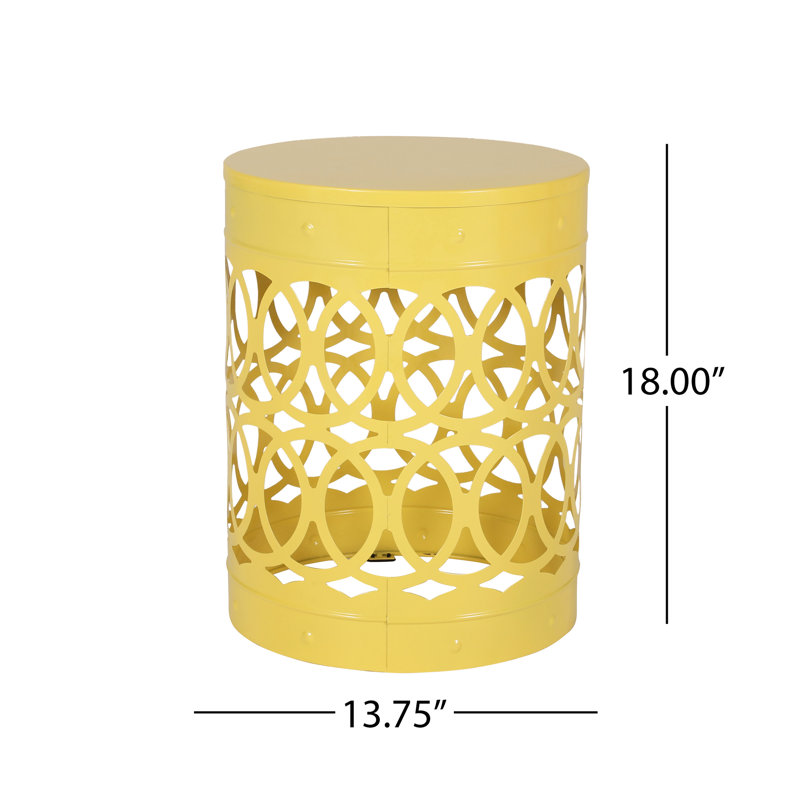 Large Modern Outdoor Metal Table In Yellow, Iron Cut Design For Appeal, Powder-Coated Iron, No Assembly End - Elegant Construction,