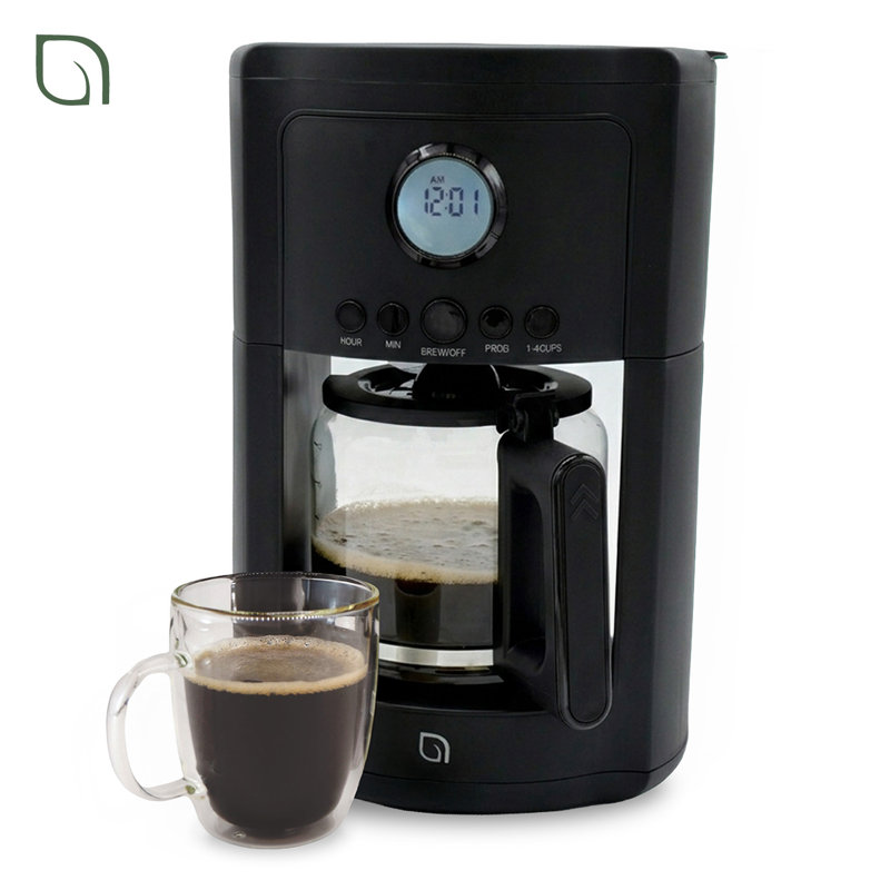 Cafetière de 12 tasses Willow - Options de brassage programmables avec minuterie, beau design, pot en verre - NOIR, Noir