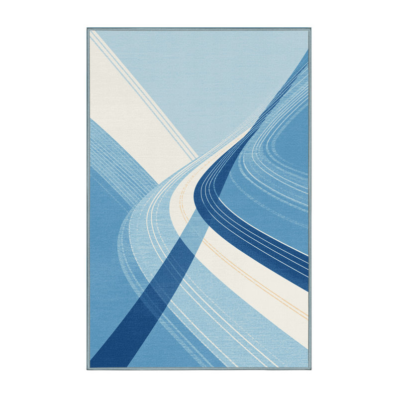 Machine Washable Arellano Marathon Running Minimalist Rug in Blue – SkyBlue Binding, 2x5