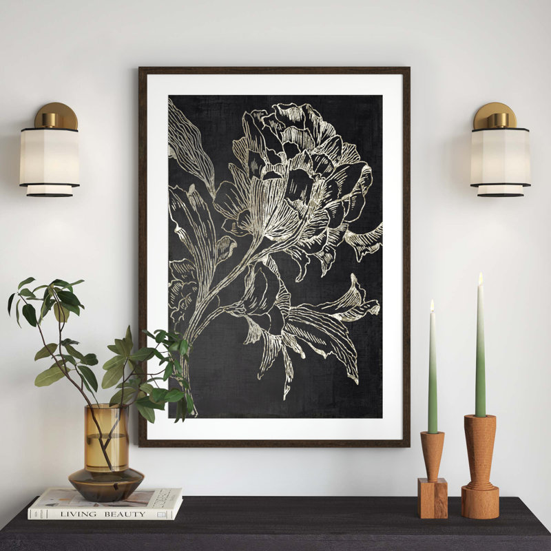 Clarendon Golden Flower Folklore I by Asia Jensen - Picture Frame Graphic Art Print, Walnut Framed, 41.5" H x 29.5" W