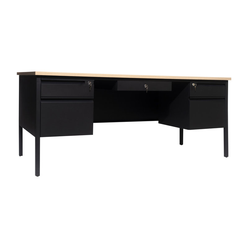 Bureau double 70 pi avec 5 tiroirs verrouillables Cambridge, Chêne blanc