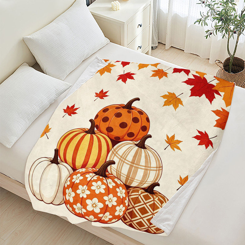 Jeté en flanelle JYK, Feuilles de citrouilles à motifs