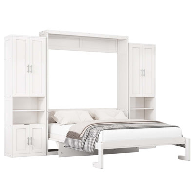 Wooden Multifunction Murphy Bed With Side Cabinet Storage Shelf