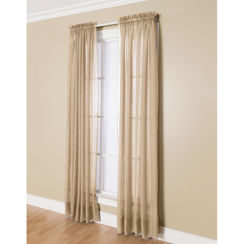 Penzance 100% Polyester Semi-Sheer Crushed Voile Solid Curtain Panel with Rod Pocket Top, 54" W x 95" L, Ivory