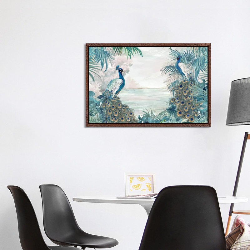 Indian Peafowls - Print on Canvas, 101.6 cm H x 66.04 cm W, Classic Brown Wood Framed