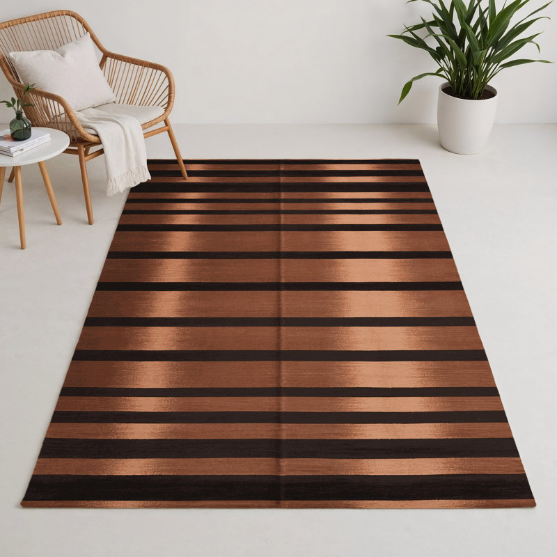 Tapis intérieur / extérieur brun HorizontalStripes, Rectangle 9 pi x 12 pi